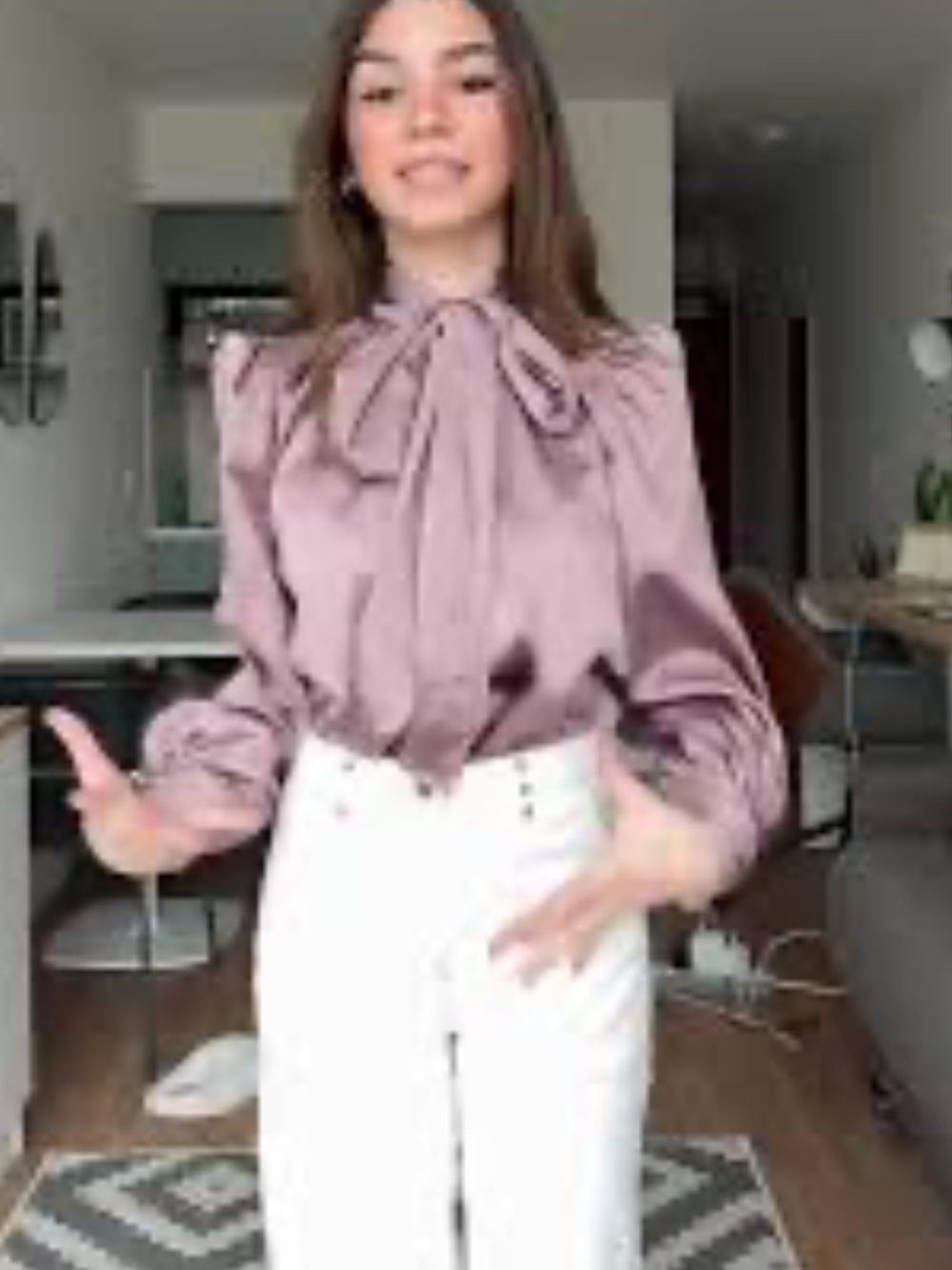 Zara NWT satin shirt with bow mauve 8946/839 - Picture 5 of 6